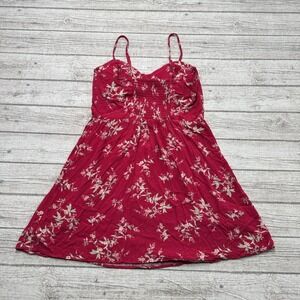 American Eagle Sun Dress Women's Medium Red Floral Sweetheart Smocked Summer